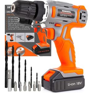 Terratek Cordless Drill Driver 18v Lithium-Ion, 13pc Electric Screwdriver Set, Terratek Cordless Drill Driver 18v Lithium-Ion, 13pc Electric Screwdriver Set,