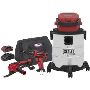 Sealey 3 X 20v Sv20 Series Tool Vac Combo - 2 Batteries Cp20vcombo5 Sealey 3 X 20v Sv20 Series Tool Vac Combo - 2 Batteries Cp20vcombo5