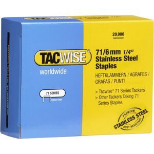 Tacwise 1014 Type 71 / 6 Mm Stainless Steel Upholstery Staples, Pack Of 20,000 Tacwise 1014 Type 71 / 6 Mm Stainless Steel Upholstery Staples, Pack Of 20,000