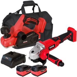 Excel 18v Cordless Twin Kit Angle Grinder & Planer 2 X 5.0ah Battery Charger Bag Excel 18v Cordless Twin Kit Angle Grinder & Planer 2 X 5.0ah Battery Charger Bag