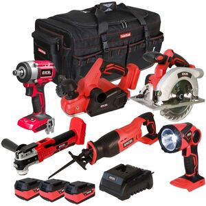 Excel 18v Cordless 6 Piece Power Tool Kit 3 X 5.0ah Battery Charger Bag Exl10192 Excel 18v Cordless 6 Piece Power Tool Kit 3 X 5.0ah Battery Charger Bag Exl10192