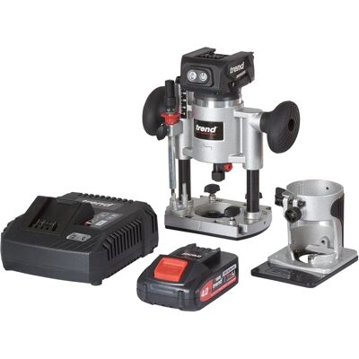 Trend T18S/R14K1/E - 18V Router Set, 60mm Depth, 2 Bases, Fast Charger Trend T18S/R14K1/E - 18V Router Set, 60mm Depth, 2 Bases, Fast Charger