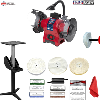 Sealey & Mpk 250w Bench Grinder Metal Polisher Polishing Machine 6\" Kit + Light + Stand Sealey & Mpk 250w Bench Grinder Metal Polisher Polishing Machine 6\" Kit + Light + Stand