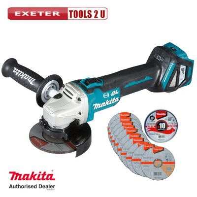 Makita Dga463z Lxt 18v Brushless 115mm Angle Grinder Body Only + 10 X Discs Makita Dga463z Lxt 18v Brushless 115mm Angle Grinder Body Only + 10 X Discs