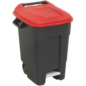 Refuse/wheelie Bin With Foot Pedal 100l - Red - Sealey Bm100pr New Refuse/wheelie Bin With Foot Pedal 100l - Red - Sealey Bm100pr New