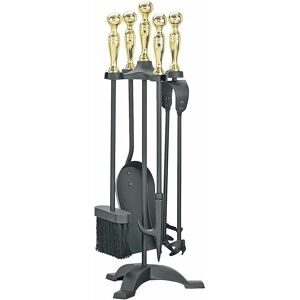 Black Country Metal Works Black Four Piece Fireside Companion Set With Polished Brass Handles - 55cm Black Country Metal Works Black Four Piece Fireside Companion Set With Polished Brass Handles - 55cm