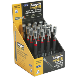 Sealey Heavy-Duty Magnetic Pick-Up Tool With Led 3.6kg Capacity Display Box Of 16 - Sea Sealey Heavy-Duty Magnetic Pick-Up Tool With Led 3.6kg Capacity Display Box Of 16 - Sea
