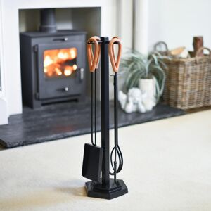 Black Country Metal Works \"The Celare\" 5 Piece Fireside Tool Companion Set With Leather Handles Black Country Metal Works \"The Celare\" 5 Piece Fireside Tool Companion Set With Leather Handles