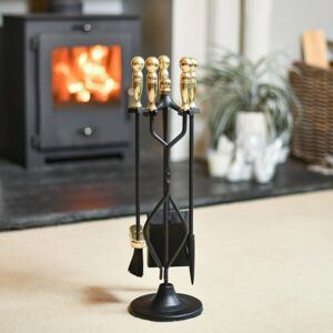 Black Country Metal Works Black & Gold Four Piece Companion Set With Polished Brass Handles - 54cm Black Country Metal Works Black & Gold Four Piece Companion Set With Polished Brass Handles - 54cm