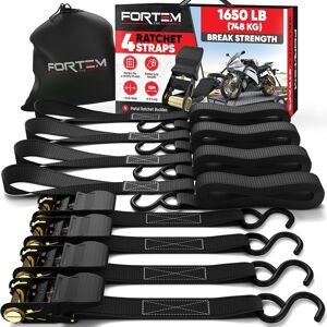Fortem Ratchet Straps, 748kg Break Strength, 4 Pack 4.6m X 2.54cm Tie Down Stra Fortem Ratchet Straps, 748kg Break Strength, 4 Pack 4.6m X 2.54cm Tie Down Stra