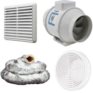 Blauberg Turbo-E-150-T In-Line Timer Fan 150mm/5\"+ 3m Insulated Duct + White Gri Blauberg Turbo-E-150-T In-Line Timer Fan 150mm/5\"+ 3m Insulated Duct + White Gri