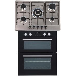 Sia 60cm Black Built Under Double Oven And 70cm 5 Burner Stainless Steel Gas Hob Sia 60cm Black Built Under Double Oven And 70cm 5 Burner Stainless Steel Gas Hob