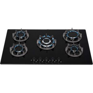 Sia Bgh90bl 90cm Black Glass 5 Burner Gas Hob With Iron Supports & Wok Burner Sia Bgh90bl 90cm Black Glass 5 Burner Gas Hob With Iron Supports & Wok Burner