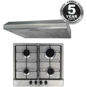 Sia 60cm 4 Burner Gas Hob & Stainless Steel Slim Visor Cooker Hood Extractor Fan Sia 60cm 4 Burner Gas Hob & Stainless Steel Slim Visor Cooker Hood Extractor Fan