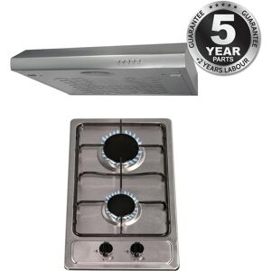 Sia 30cm Stainless Steel 2 Burner Gas Hob & 60cm Visor Cooker Hood Extractor Fan Sia 30cm Stainless Steel 2 Burner Gas Hob & 60cm Visor Cooker Hood Extractor Fan