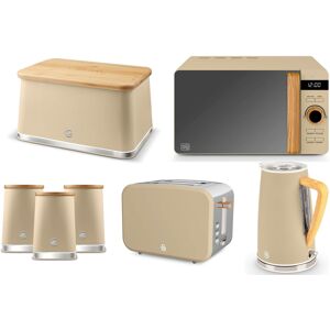 Swan Nordic Oatmeal Kettle 2 Slice Toaster Microwave Breadbin & Canisters Set Swan Nordic Oatmeal Kettle 2 Slice Toaster Microwave Breadbin & Canisters Set
