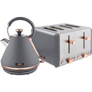 Tower Kettle & 4 Slice Toaster, Cavaletto, Grey And Rose Gold Tower Kettle & 4 Slice Toaster, Cavaletto, Grey And Rose Gold