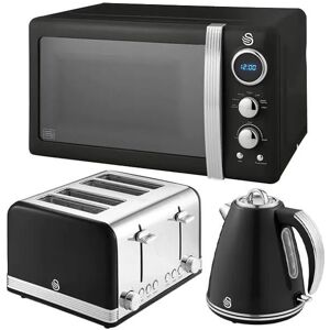 Swan Retro Black 1.5l Kettle, 4 Slice Toaster & 20l Digital Microwave Set Swan Retro Black 1.5l Kettle, 4 Slice Toaster & 20l Digital Microwave Set