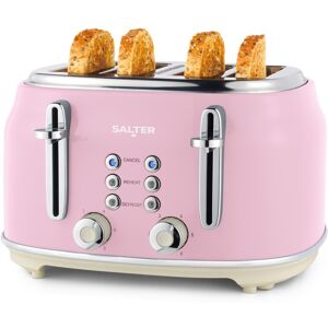 Salter Retro 4-Slice Toaster Wide Slot 6 Level Defrost Removable Crumb Tray Pink Salter Retro 4-Slice Toaster Wide Slot 6 Level Defrost Removable Crumb Tray Pink