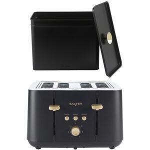 Salter Bread Bin & Toaster Set – 4-Slice, 7 Browning Levels, 1850w, Black/gold Salter Bread Bin & Toaster Set – 4-Slice, 7 Browning Levels, 1850w, Black/gold