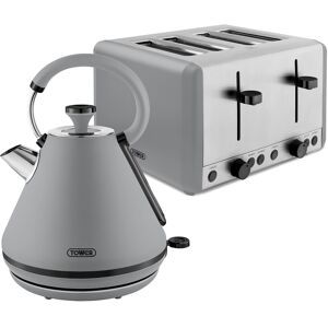 Tower Sera Kitchen Set, 1.7l Rapid Boil Kettle And 4 Slice Toaster, Grey Eejb328 Tower Sera Kitchen Set, 1.7l Rapid Boil Kettle And 4 Slice Toaster, Grey Eejb328
