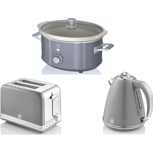 Swan Retro Grey Jug Kettle 2 Slice Toaster & 3.5l Slow Cooker Kitchen Set Swan Retro Grey Jug Kettle 2 Slice Toaster & 3.5l Slow Cooker Kitchen Set