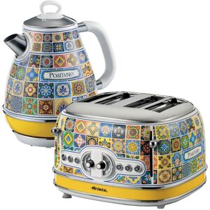 Ariete Positano Jug Kettle & 4 Slice Toaster Set, Italian Tile Design, Vintage Ariete Positano Jug Kettle & 4 Slice Toaster Set, Italian Tile Design, Vintage