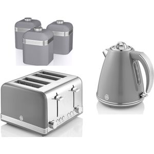 Swan Retro Grey Jug Kettle 4 Slice Toaster & Canisters Matching Kitchen Set Swan Retro Grey Jug Kettle 4 Slice Toaster & Canisters Matching Kitchen Set