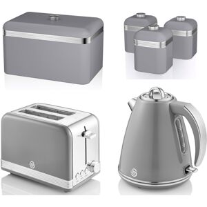 Swan Retro Grey Jug Kettle 2 Slice Toaster Bread Bin & Canisters Kitchen Set Swan Retro Grey Jug Kettle 2 Slice Toaster Bread Bin & Canisters Kitchen Set