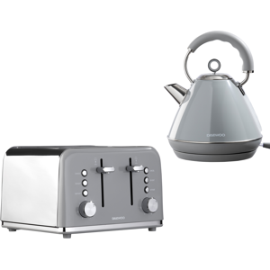 Daewoo Kensington 1.7l 3kw Pyramid Kettle & 4-Slice Toaster Matching Set Grey Daewoo Kensington 1.7l 3kw Pyramid Kettle & 4-Slice Toaster Matching Set Grey