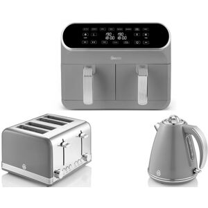 Swan Retro Grey Kettle 4 Slice Toaster & 8l Dual Basket Air Fryer Matching Set Swan Retro Grey Kettle 4 Slice Toaster & 8l Dual Basket Air Fryer Matching Set