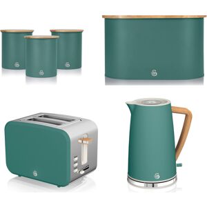 Swan Nordic Green Kettle 2 Slice Toaster Bread Bin & Canisters Kitchen Set Of 6 Swan Nordic Green Kettle 2 Slice Toaster Bread Bin & Canisters Kitchen Set Of 6
