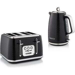 Swan Elegance Kettle & 4 Slice Toaster Textured Black Gloss Finish Chrome Trim Swan Elegance Kettle & 4 Slice Toaster Textured Black Gloss Finish Chrome Trim