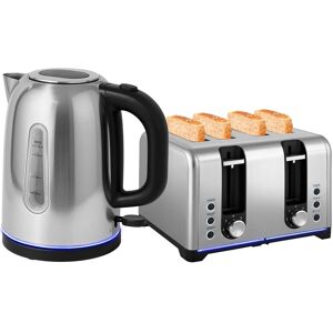 Homcom 4 Slice Wide Slot Toaster And 1.7l Rapid Boil Kettle Set, Silver Tone Homcom 4 Slice Wide Slot Toaster And 1.7l Rapid Boil Kettle Set, Silver Tone