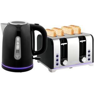 Homcom 4 Slice Wide Slot Toaster And 1.7l Rapid Boil Kettle Set, Black Homcom 4 Slice Wide Slot Toaster And 1.7l Rapid Boil Kettle Set, Black