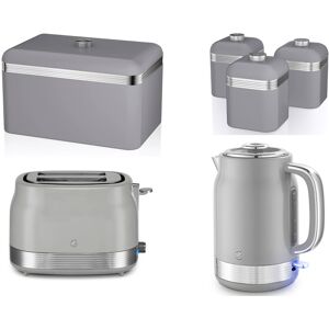 Swan Retro Revive Grey Jug Kettle 2 Slice Toaster Breadbin & Canisters Set Swan Retro Revive Grey Jug Kettle 2 Slice Toaster Breadbin & Canisters Set