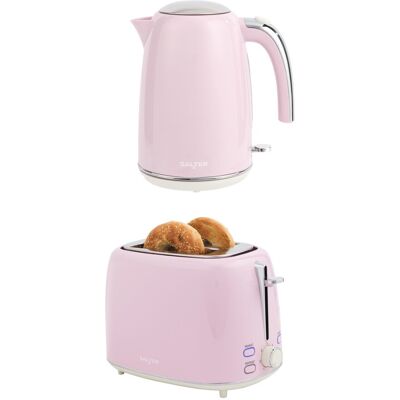 Salter Retro Pink Kettle & Toaster Set 1.7l, Rapid Boil, 2 Slice, 7 Levels Salter Retro Pink Kettle & Toaster Set 1.7l, Rapid Boil, 2 Slice, 7 Levels