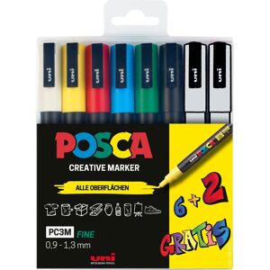 faber-Castell Uni-Ball Posca 186825 Marker Set, 8-Piece Case Acrylic Pens Pc-3m, 0.9-1.3 Mm, 6 faber-Castell Uni-Ball Posca 186825 Marker Set, 8-Piece Case Acrylic Pens Pc-3m, 0.9-1.3 Mm, 6