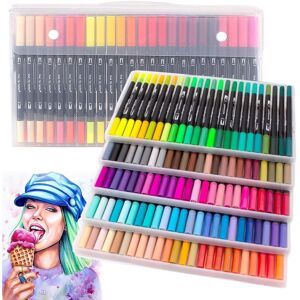 Laconile 120 Dual Tip Brush Pens, 0.4 Mm Fineliner Tip And 2 Mm Brush Tip, Felt Laconile 120 Dual Tip Brush Pens, 0.4 Mm Fineliner Tip And 2 Mm Brush Tip, Felt