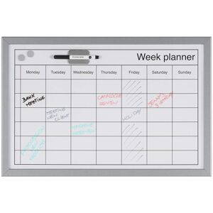 Bi-Office Weekly Planner With Pen, Magnetic Surface, Grey Lined Mdf Frame, 60 X Bi-Office Weekly Planner With Pen, Magnetic Surface, Grey Lined Mdf Frame, 60 X