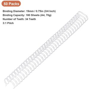 (Silver) 50 Packs Double Loop Wire Binding Spines 180 Sheets Capacity A4 (Silver) 50 Packs Double Loop Wire Binding Spines 180 Sheets Capacity A4