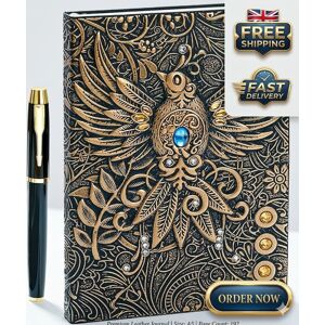 Fengco Antique Leather Phoenix Journal With Gold Pen - A5, 200 Pages Of Inspiration Fengco Antique Leather Phoenix Journal With Gold Pen - A5, 200 Pages Of Inspiration