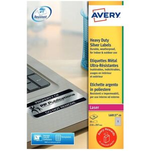 Avery L6013-20 Resistant Labels - 20 sheets - 1 Label per Sheet Avery L6013-20 Resistant Labels - 20 sheets - 1 Label per Sheet