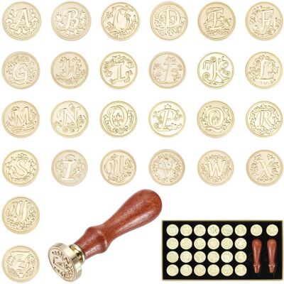 Uxcell Brass Letter Wax Seal Stamp Kit 26 Custom A-Z Leaves Wax Sealing Vintage Brown Uxcell Brass Letter Wax Seal Stamp Kit 26 Custom A-Z Leaves Wax Sealing Vintage Brown