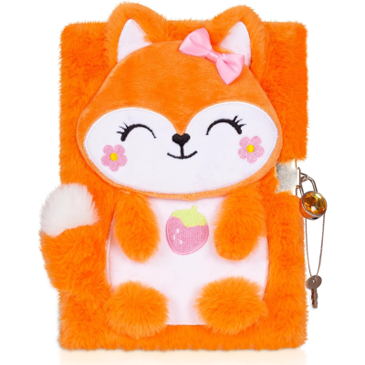 Branded Fox Diary For Girls With Lock And Keys, Plush Fox Journal Notebook For Kids, Loc Branded Fox Diary For Girls With Lock And Keys, Plush Fox Journal Notebook For Kids, Loc