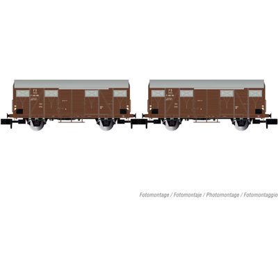 Arnold Hn6574 Fs, Set Of 2 Closed Cars With 2 Axles Gs, Ep. Iv - Scale N 1/160 Arnold Hn6574 Fs, Set Of 2 Closed Cars With 2 Axles Gs, Ep. Iv - Scale N 1/160