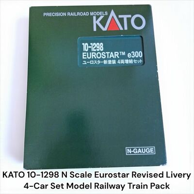 Kato 10-1298 N Scale Eurostar Revised Livery 4-Car Set Model Railway Train Pack Kato 10-1298 N Scale Eurostar Revised Livery 4-Car Set Model Railway Train Pack