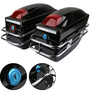 2x Black Saddlebags Luggage Side Box Motorcycle Hard Case W/ Lights + Brackets 2x Black Saddlebags Luggage Side Box Motorcycle Hard Case W/ Lights + Brackets