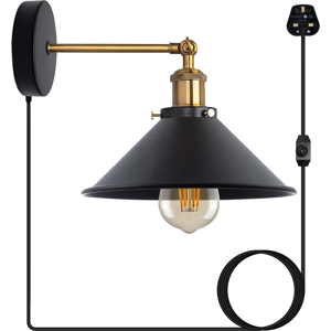 Does Not Apply Industrial Black Plug In Wall Light Fixture, Vintage 2m Fabric Cable 3 Pin With Does Not Apply Industrial Black Plug In Wall Light Fixture, Vintage 2m Fabric Cable 3 Pin With