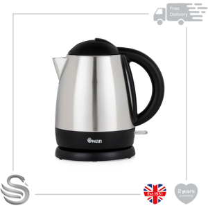 Swan Stainless Steel Kettle 1l Compact Cordless 2000w Boil-Dry Protection Swan Stainless Steel Kettle 1l Compact Cordless 2000w Boil-Dry Protection